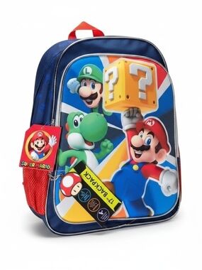 NWT Nintendo Super Mario Bros 17" Backpack Blue Luigi Yoshi Boys School Bag